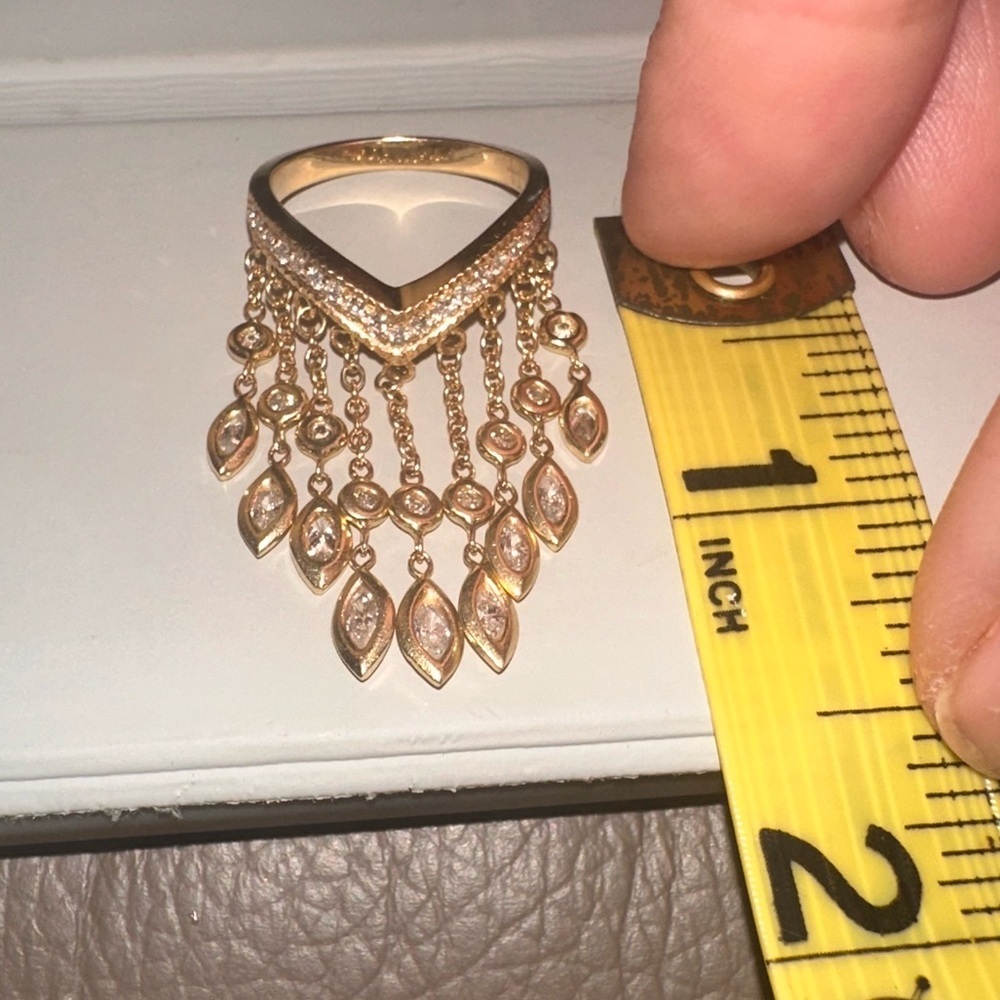 RARE 14K💍JACQUIE AICHE EXTRA LONG DIAMOND SHAKER RING DANGLE GOLD FRINGE RING - Picture 8 of 17